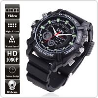 กล้องนาฬิกาข้อมือกันน้ำ + IR Night vision (สไตล์ นักสืบ) 8 GB 15 FPS Resolution 1920x1080 Pixels