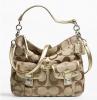 กระเป๋าสะพาย COACH DAISY SIGNATURE DOUBLE POCKET KHAKI-GOLD HOBO BAG 23392