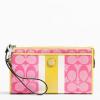 กระเป๋าคล้องมือ COACH SIGNATURE PVC ZIPPY PINK YELLOW WRISTLET 49078