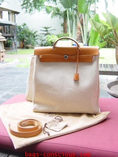 hermes;her bag; large size with two white canvas #2446268  