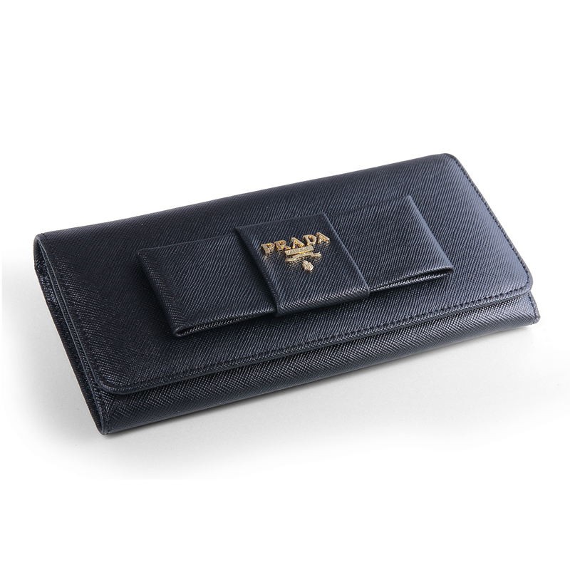 Prada Saffiano Bow Cow Leather Luxury Wallet Black #5744105  