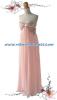 no.000107 ชุดราตรี ชุดราตรียาว ผ้าชีฟอง สีโอรสอ่อน ปักเพชรหรู