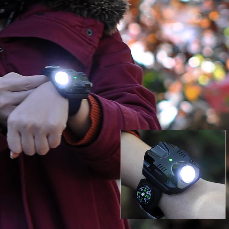 www.porkaa.com ไฟฉายข้อมือ เคสอลูมิเนี่ยม Anodized กันน้ำ พร้อมเข็มทิศ สีดำ