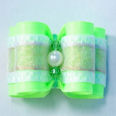 Length 1 2/8", Width 1" Dog Show Bow(Set 5,Light Green-Gold) - คลิกที่นี่เพื่อดูรูปภาพใหญ่
