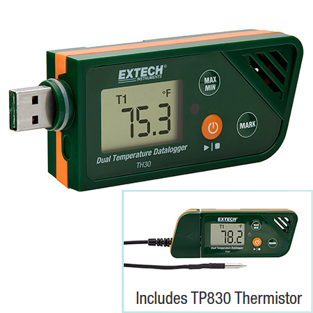 Extech TH30 เครื่องบันทึกอุณหภูมิ 2จุด สายโพรบ USB Dual Temperature Datalogger - คลิกที่นี่เพื่อดูรูปภาพใหญ่