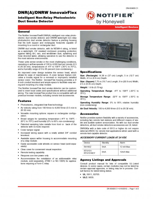NOTIFIER DNR Intelligent Addressable Duct detector,with FSP-851 Photo type - คลิกที่นี่เพื่อดูรูปภาพใหญ่