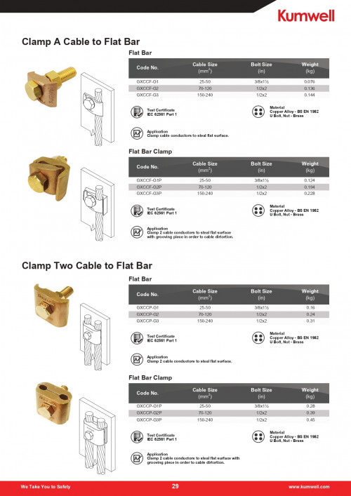 KUMWELL GXCCF - G3P Gound Clamp A Cable to Flat Bar Clamp Cable Size Size 150-240 sq.mm - คลิกที่นี่เพื่อดูรูปภาพใหญ่