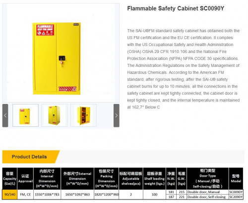 SAI-U Flammable Safety Cabinet 1650x1092x863 mm.model. SC0090Y - คลิกที่นี่เพื่อดูรูปภาพใหญ่