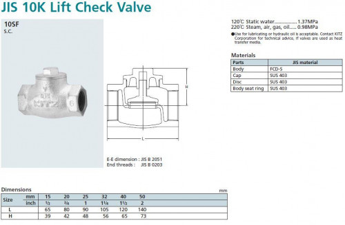 KITZ Class 10K Ductile Iron Body Check Valve Thread End model.10SF - คลิกที่นี่เพื่อดูรูปภาพใหญ่